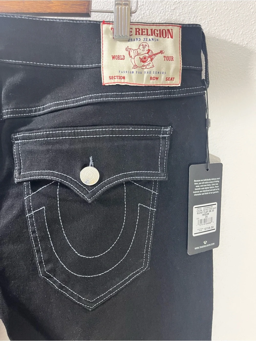 True Religion Ricky SN Flap Relaxed Straight Jeans Men’s Size 36x30 Black Rinse